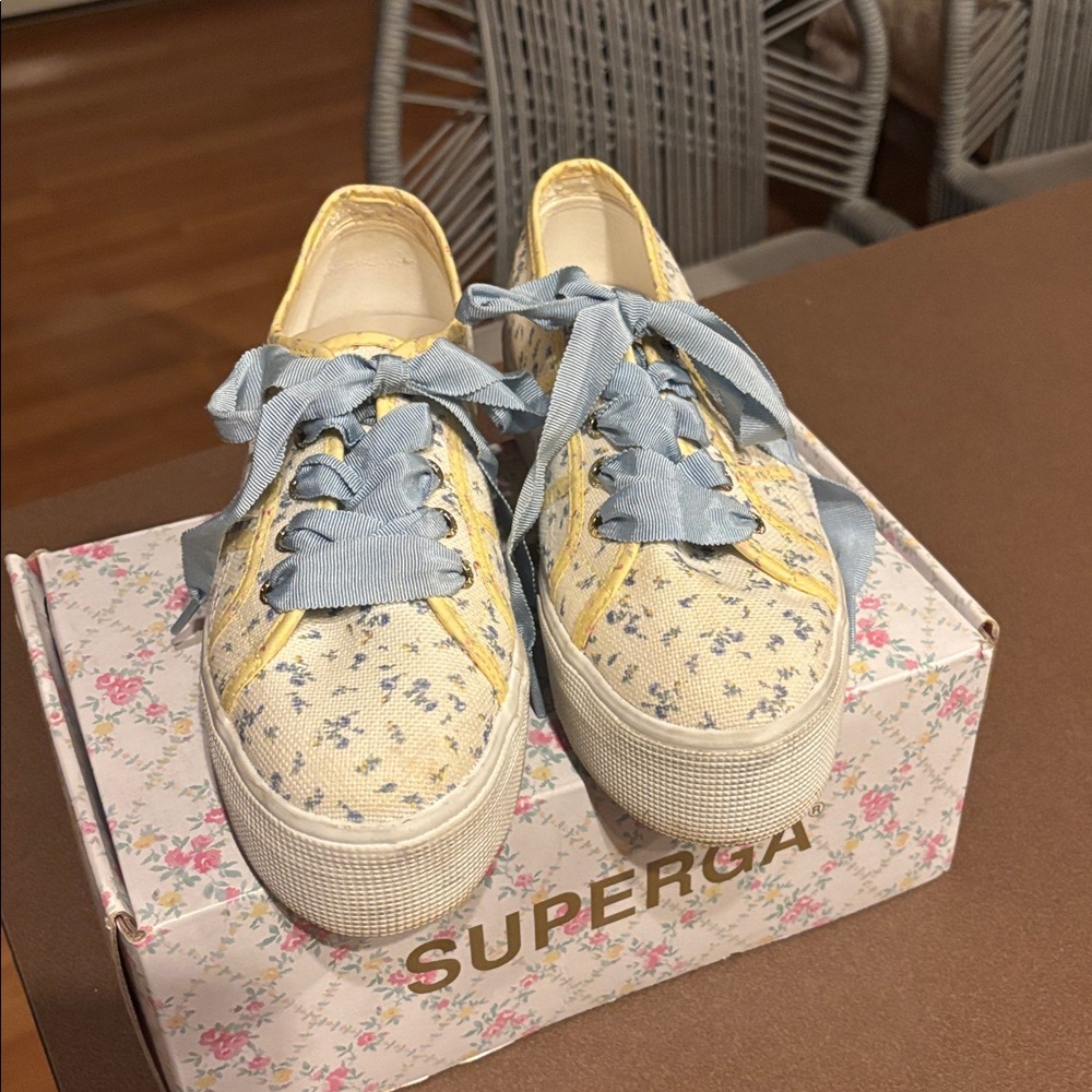 LoveShackFancy Yellow and Blue Floral Sneakers